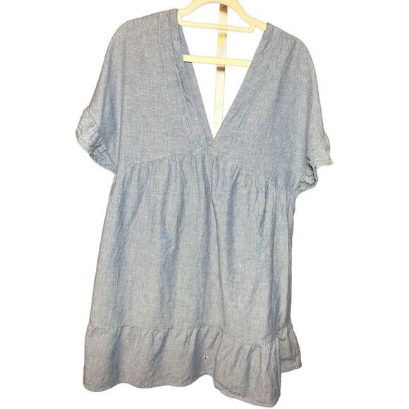 ASOS Dresses & Skirts - ASOS Washed Denim Low Vneck Babydoll dress Ruffle sleeves & Hem Sz 8
